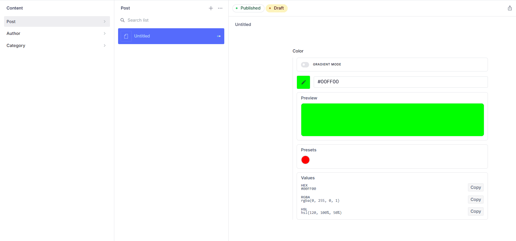 Solid color picker preview